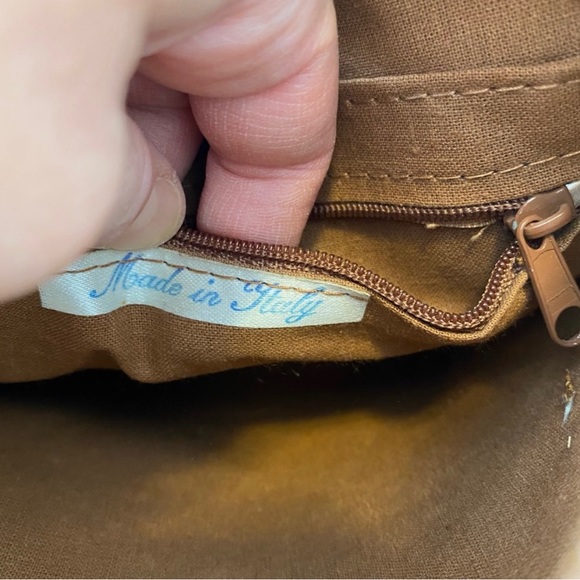Vintage 80s Woven Straw Leather Trimmed Shoulderbag Brown Tan Double Straps - Picture 10 of 15